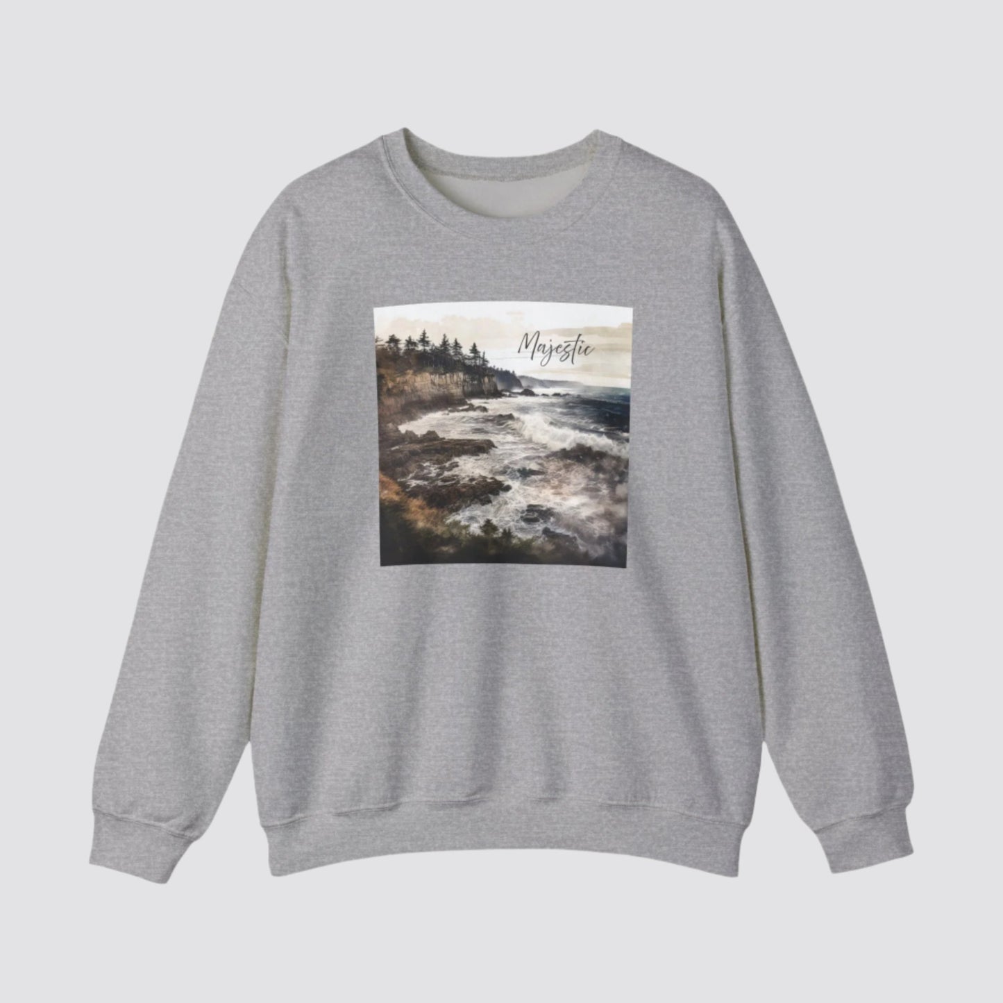 Ocean Wave Majesty Nature-inspired Crewneck Sport Grey