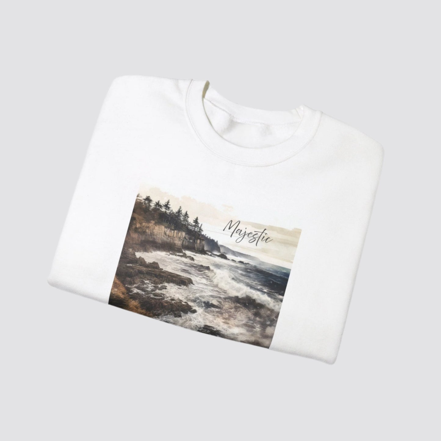 Ocean Wave Majesty Nature-inspired Crewneck White - Folded