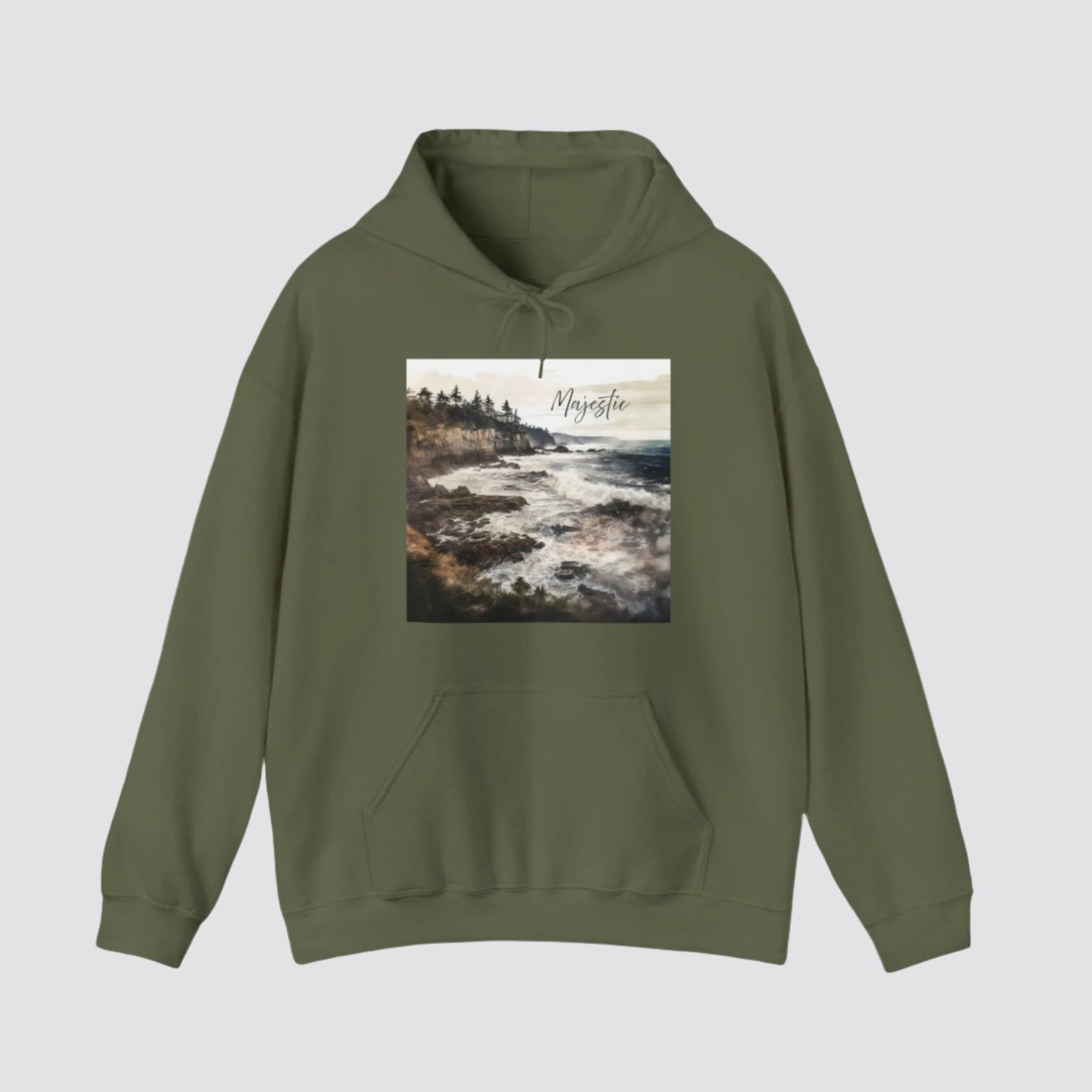 Ocean Wave Majesty Nature-inspired Hooded Military Green