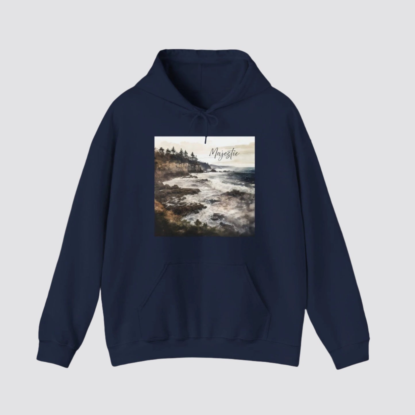 Ocean Wave Majesty Nature-inspired Hooded Navy