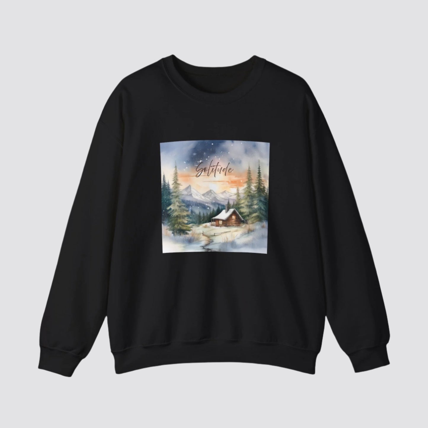 Solitude Cabin Nature-inspired Crewneck Black