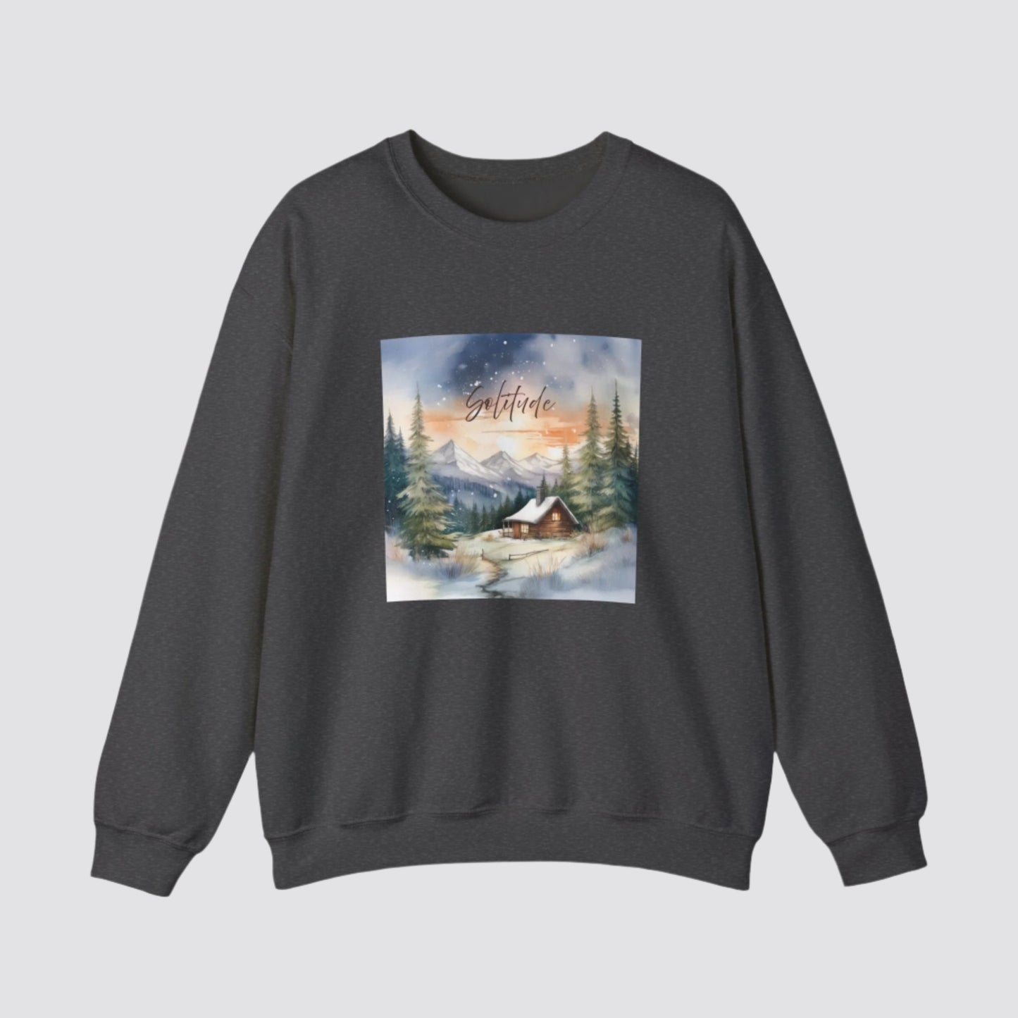 Solitude Cabin Nature-inspired Crewneck Dark Heather