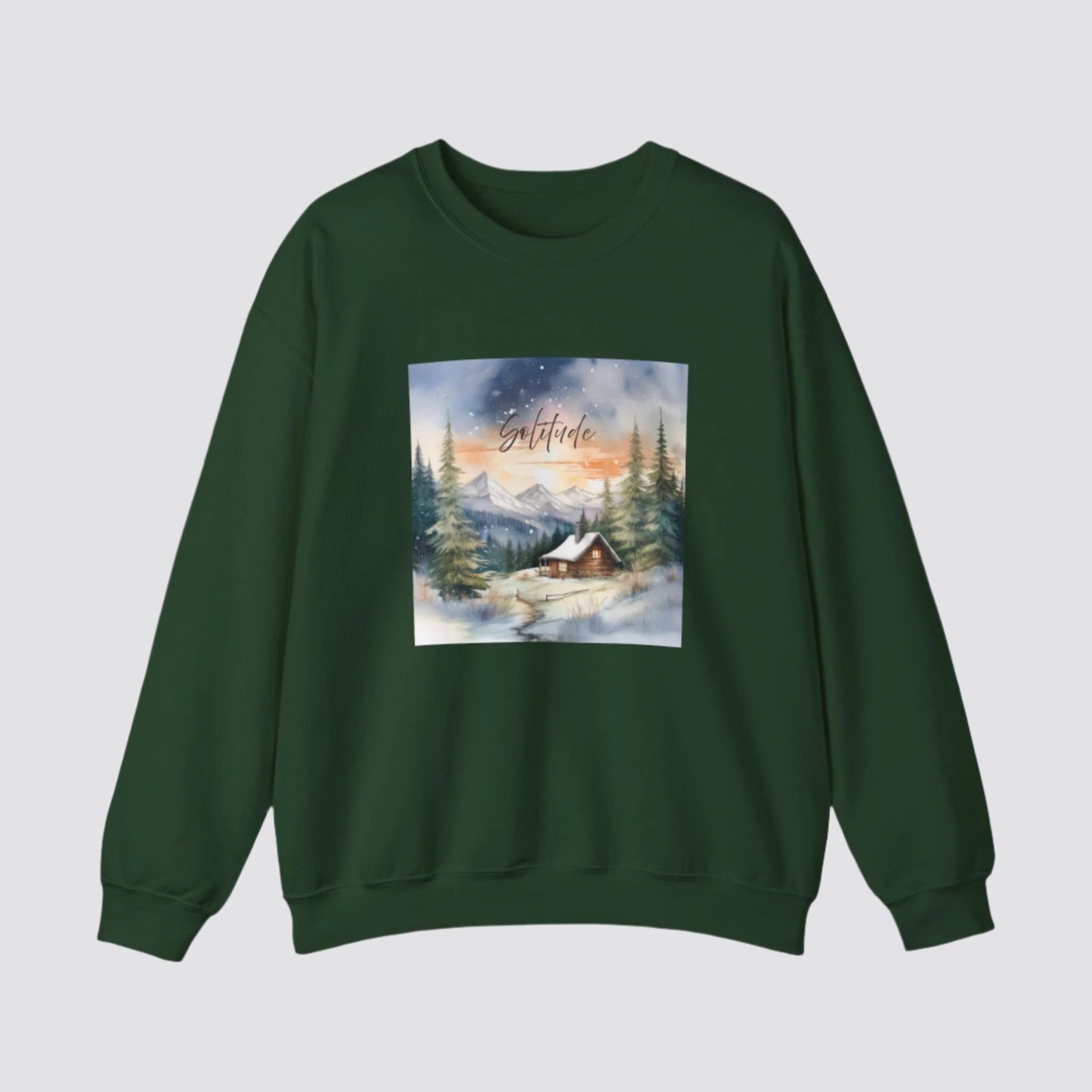 Solitude Cabin Nature-inspired Crewneck Forest Green