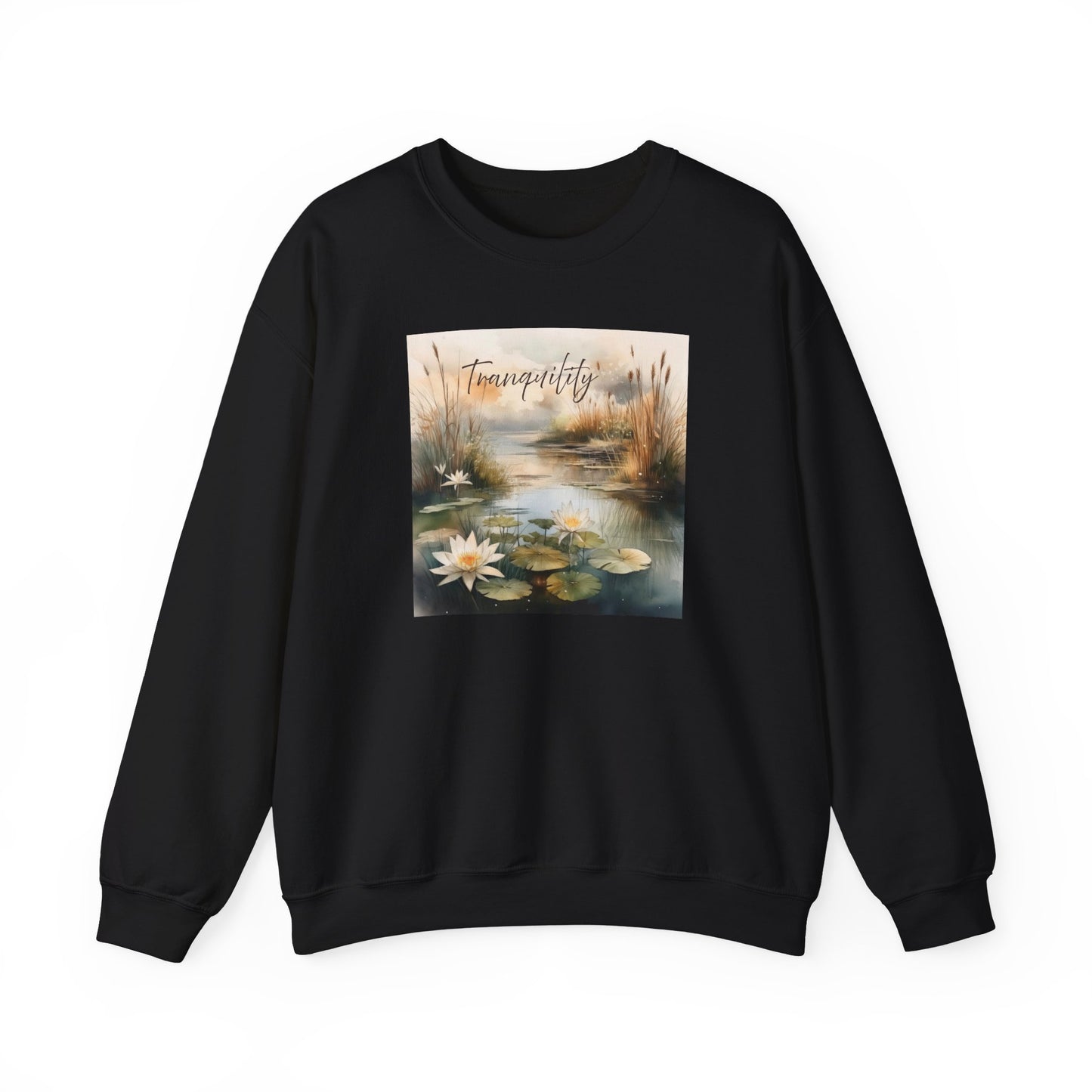 Tranquility Pond Nature-inspired Crewneck Black