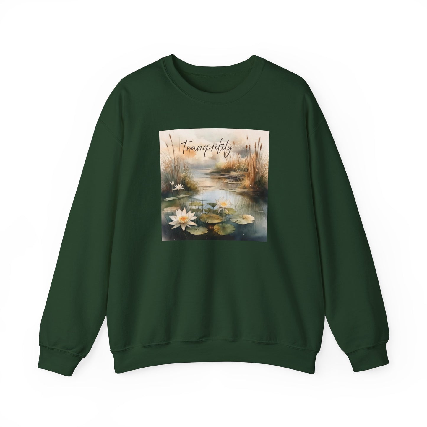 Tranquility Pond Nature-inspired Crewneck Forest Green