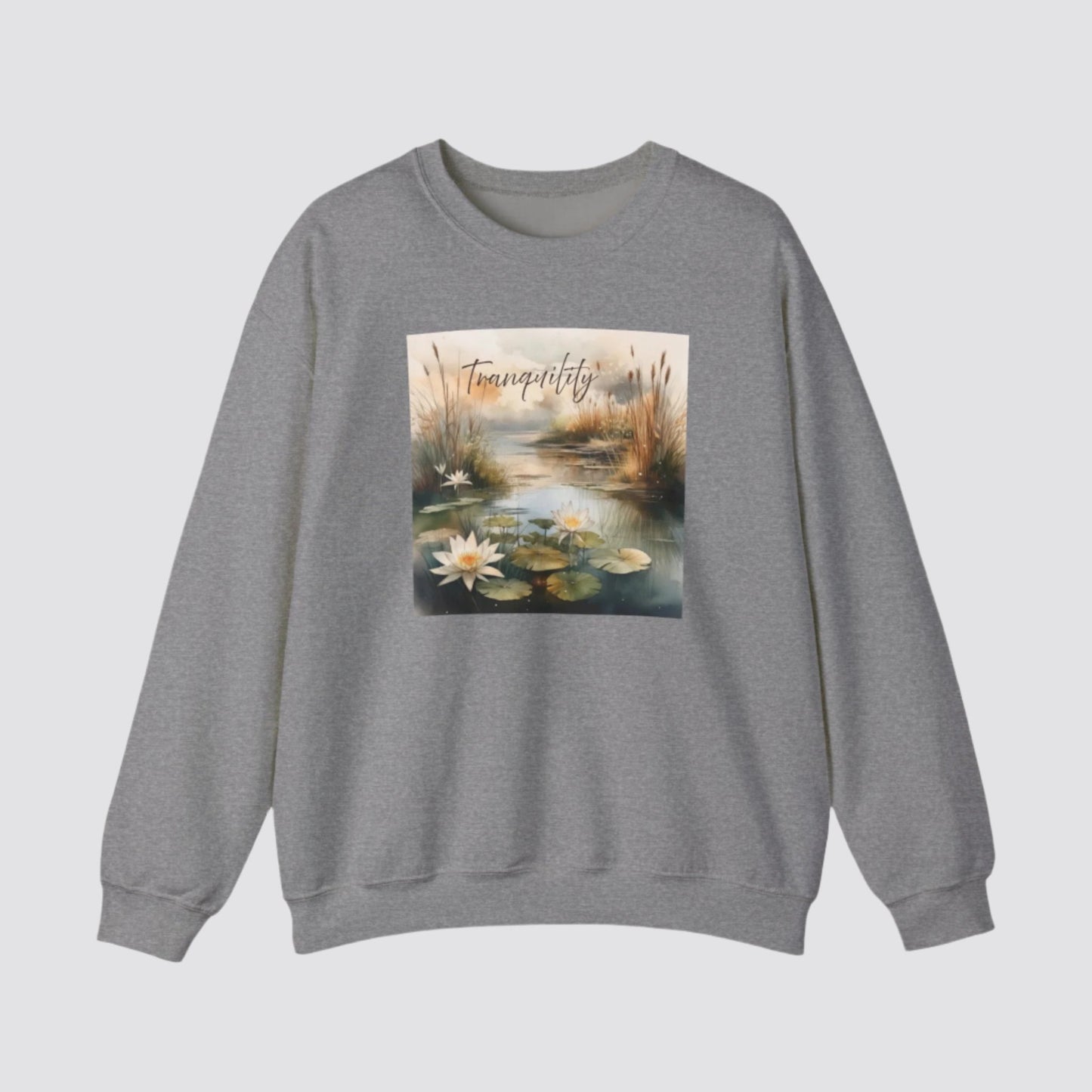 Tranquility Pond Nature-inspired Crewneck Graphite Heather