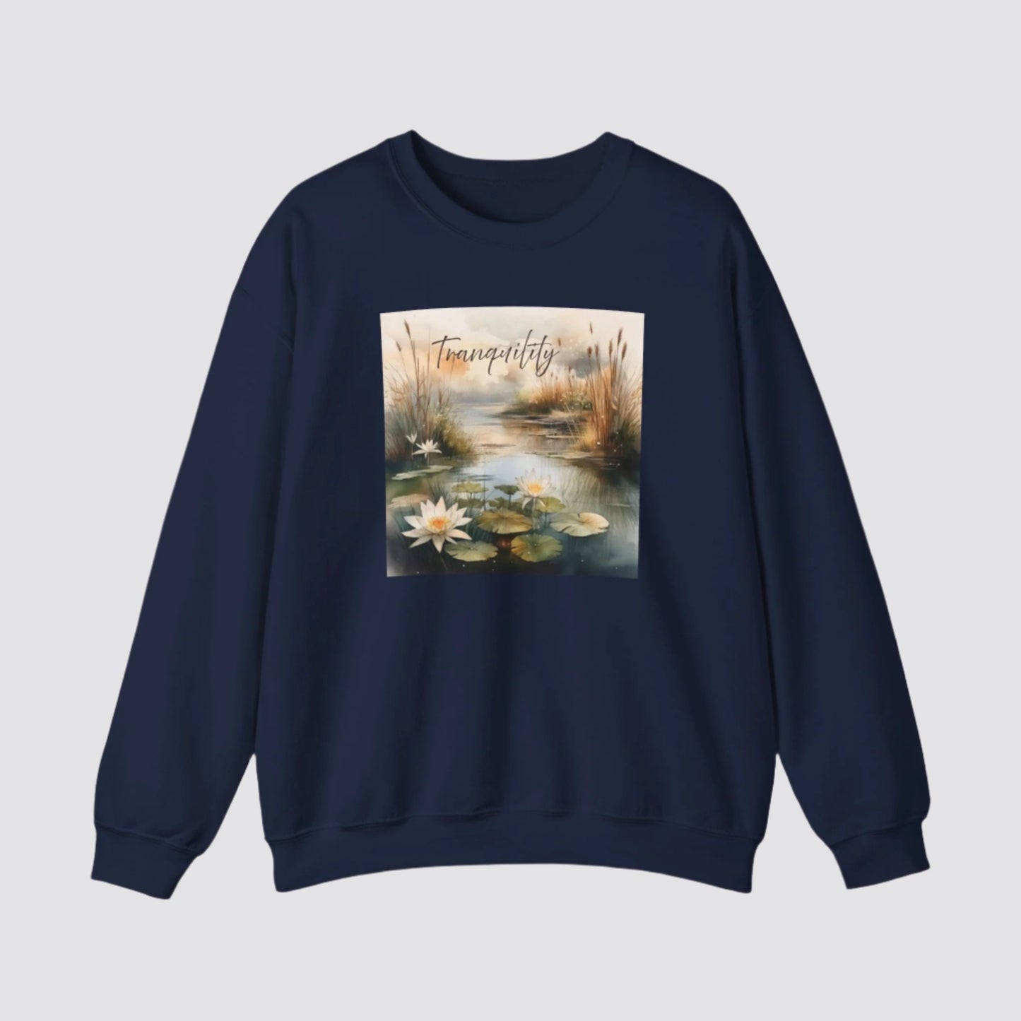 Tranquility Pond Nature-inspired Crewneck Navy