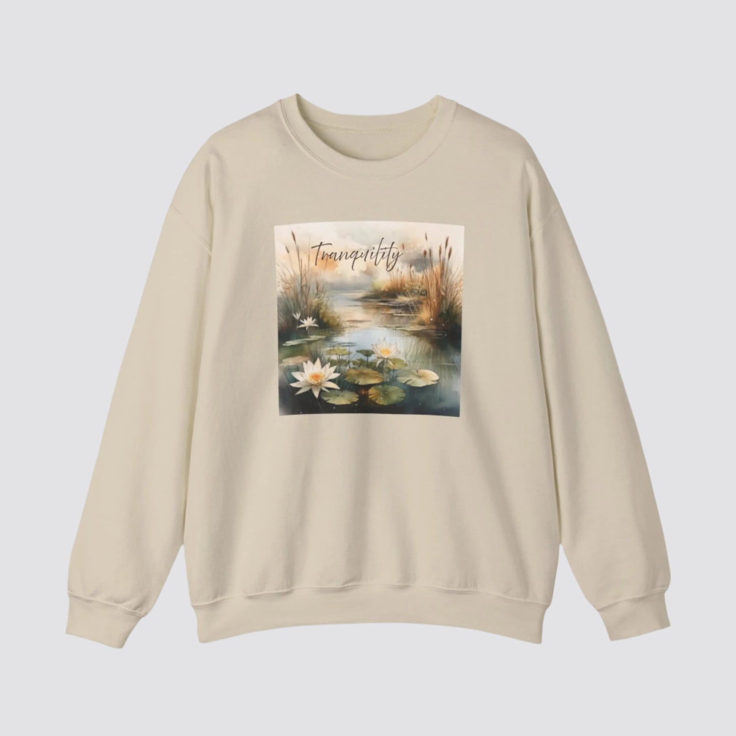 Tranquility Pond Nature-inspired Crewneck Sand