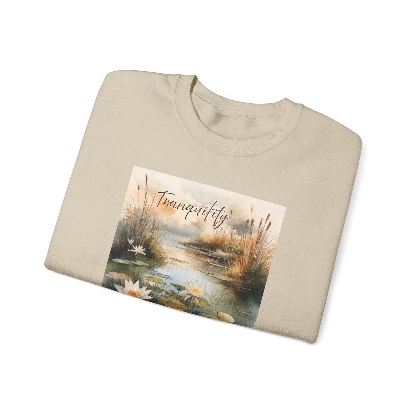 Tranquility Pond Nature-inspired Crewneck Sand - Folded
