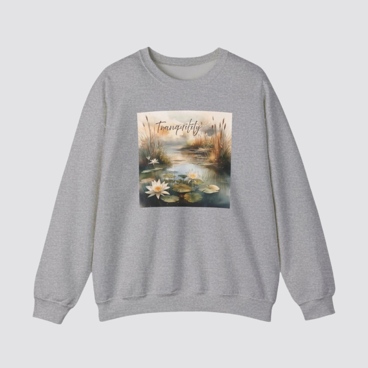 Tranquility Pond Nature-inspired Crewneck Sport Grey