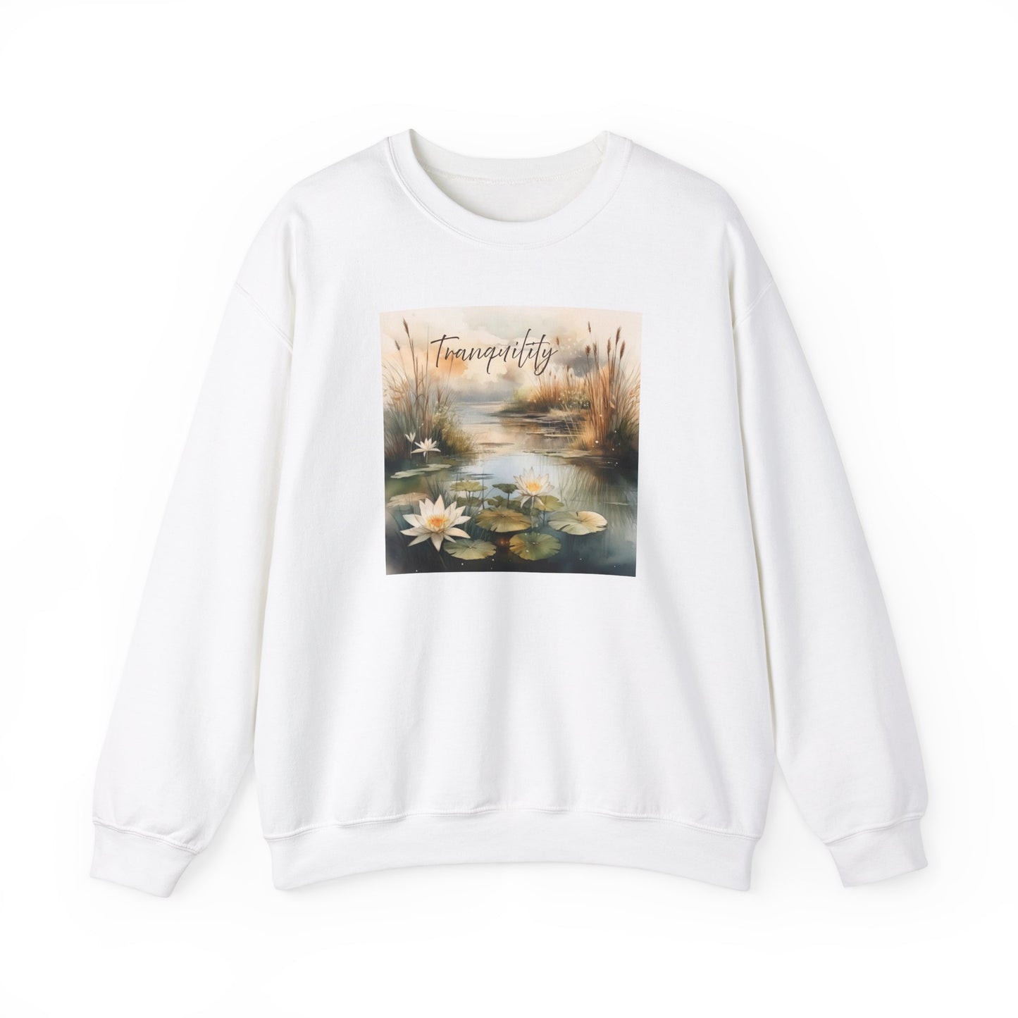 Tranquility Pond Nature-inspired Crewneck White