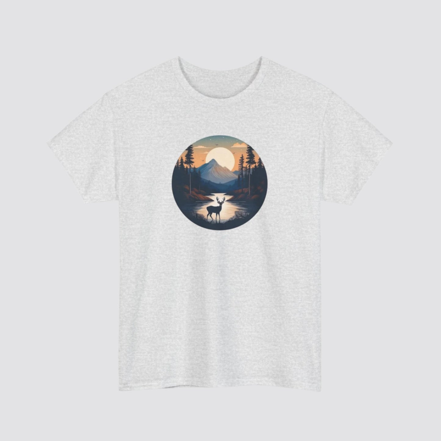 Twilight Forest Deer Nature-inspired T-shirt Ash