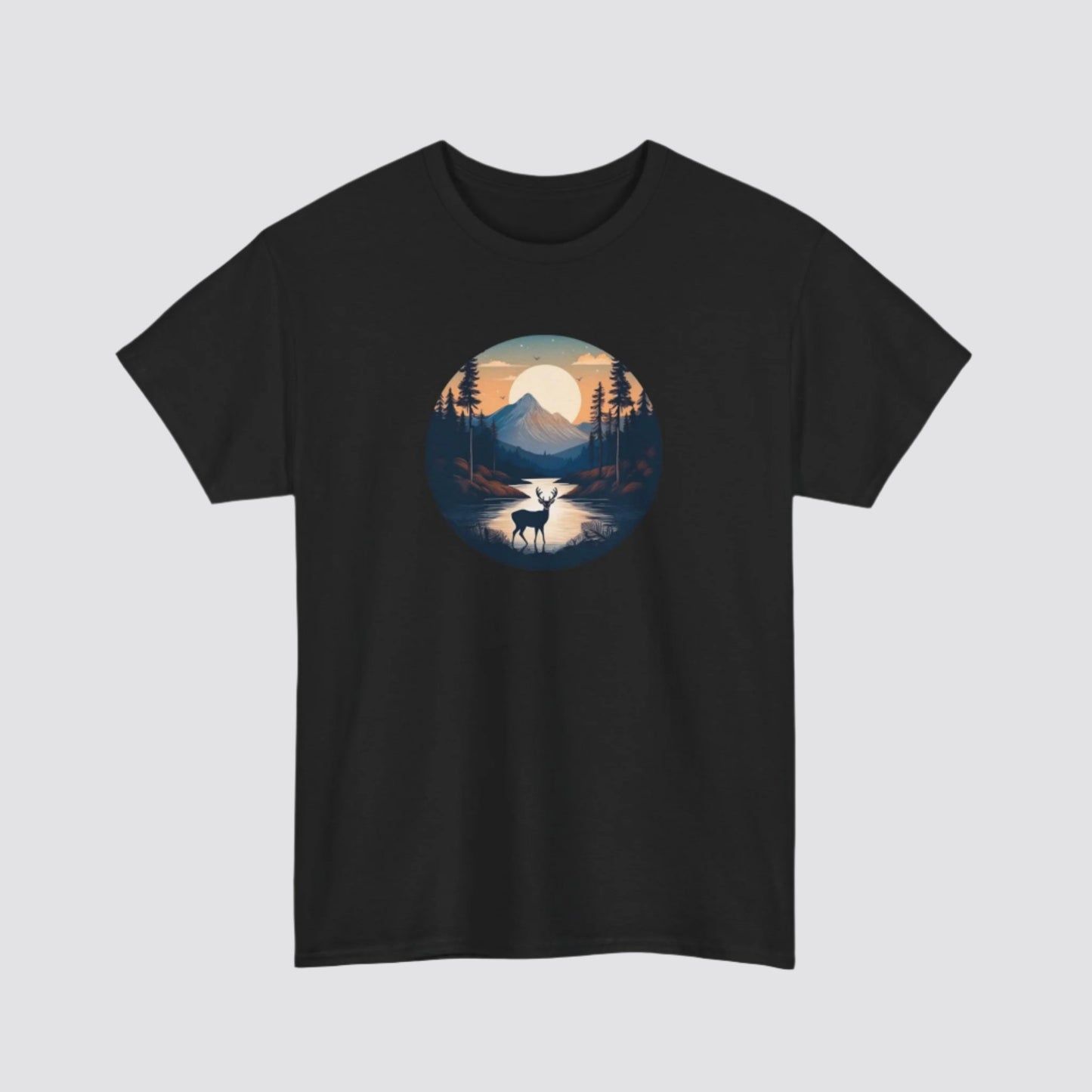 Twilight Forest Deer Nature-inspired T-shirt Black