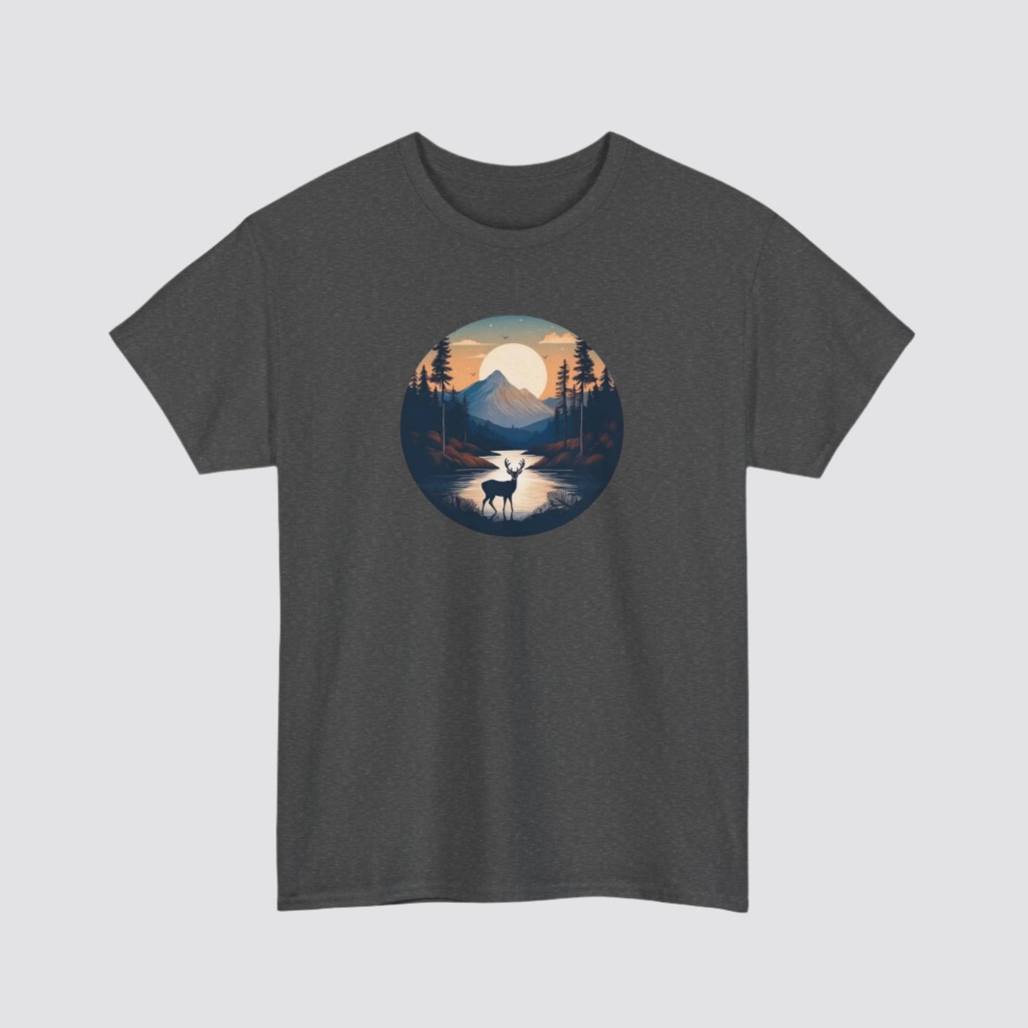 Twilight Forest Deer Nature-inspired T-shirt Dark Heather