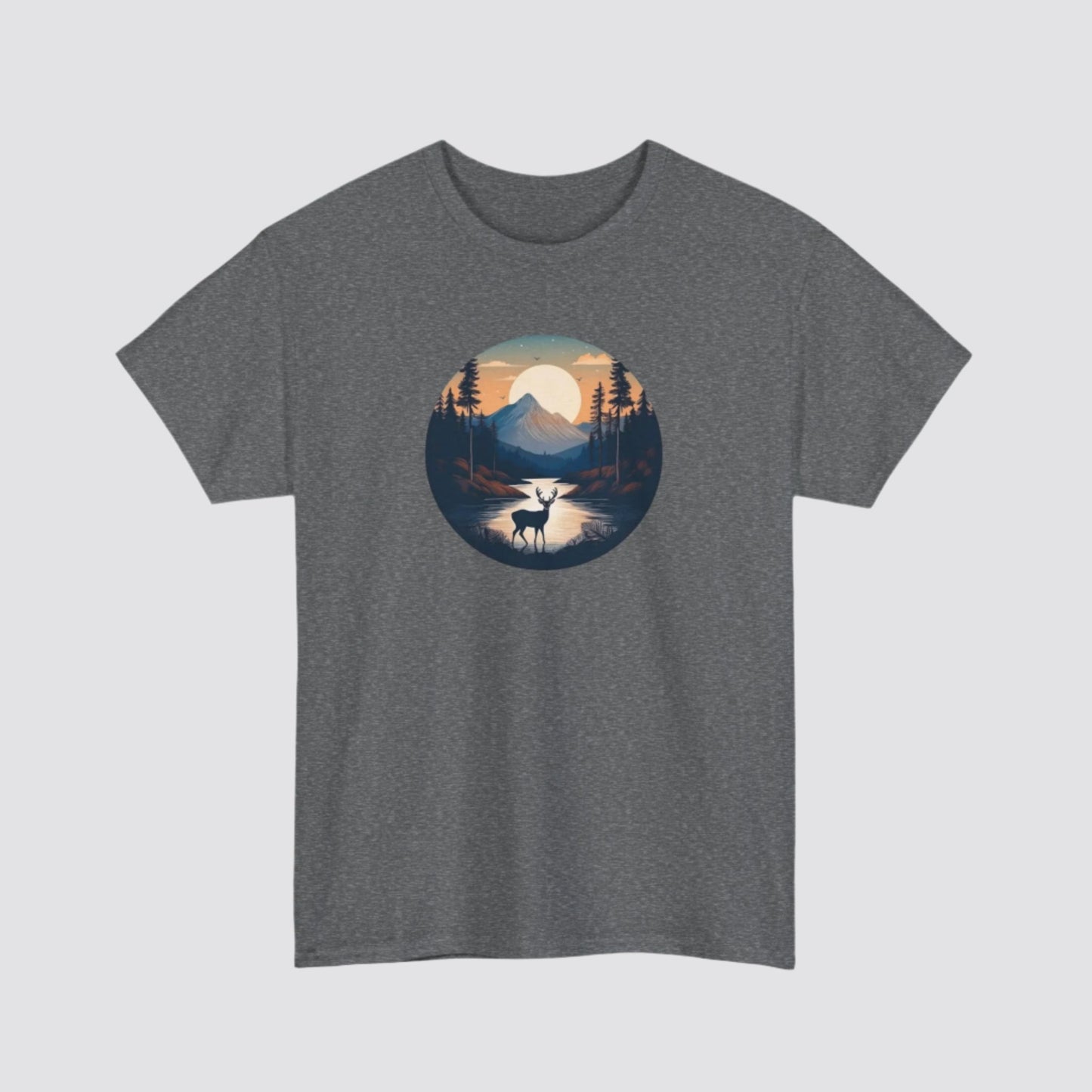Twilight Forest Deer Nature-inspired T-shirt Graphite Heather