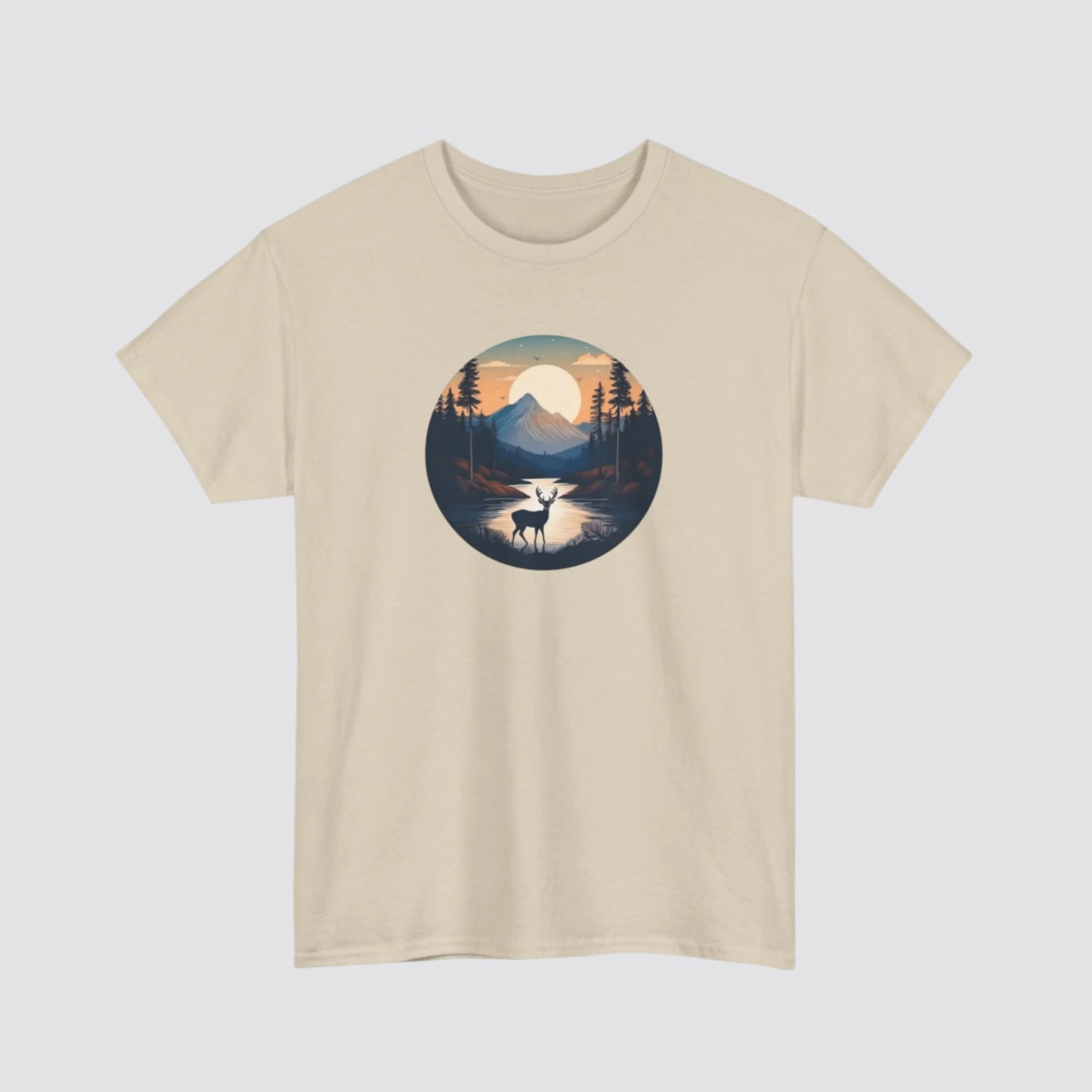 Twilight Forest Deer Nature-inspired T-shirt Sand