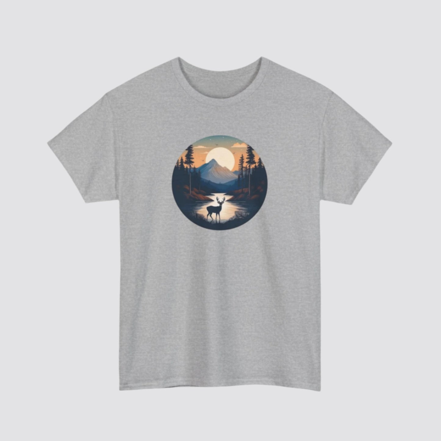 Twilight Forest Deer Nature-inspired T-shirt Sport Grey