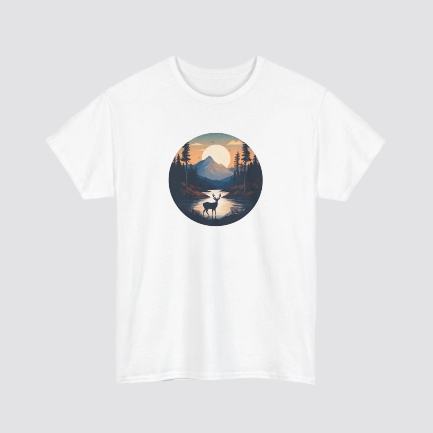 Twilight Forest Deer Nature-inspired T-shirt White