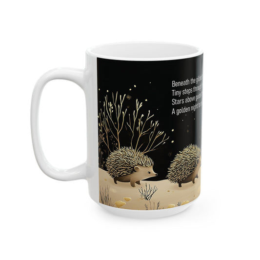 Golden Moonlit Hedgehogs Ceramic Mug
