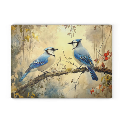 Blue Jay Tempered Glass Cutting Board, Nature-inspired Kitchen Decor, Bird Lover Gift, Housewarming Gift, Cooking Enthusiasts Gift
