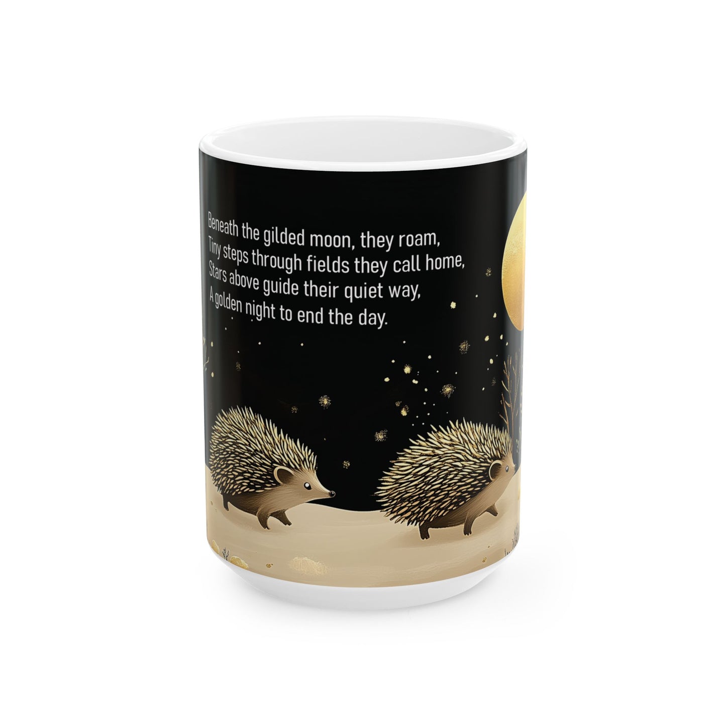 Golden Moonlit Hedgehogs Ceramic Mug