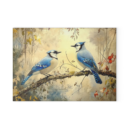 Blue Jay Tempered Glass Cutting Board, Nature-inspired Kitchen Decor, Bird Lover Gift, Housewarming Gift, Cooking Enthusiasts Gift
