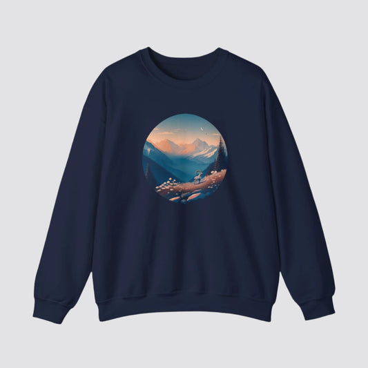 Alpine Mountain Goat Nature-inspired Crewneck Navy