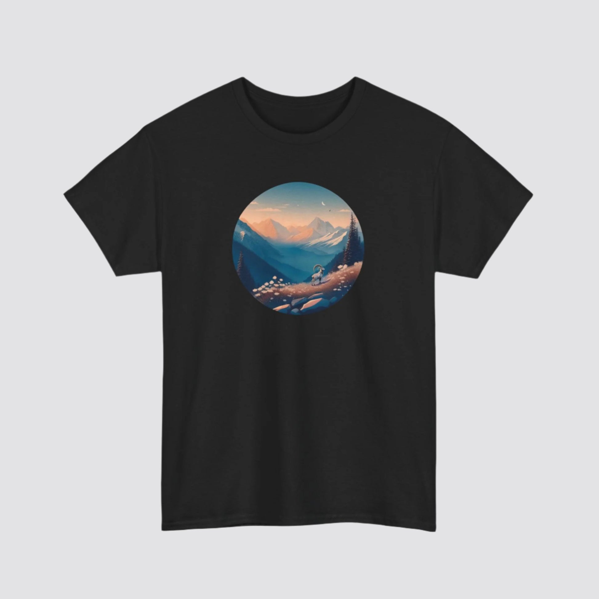 Alpine Mountain Goat Nature-inspired T-shirt Black