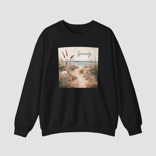 Coastal Serenity Nature-inspired Crewneck Black