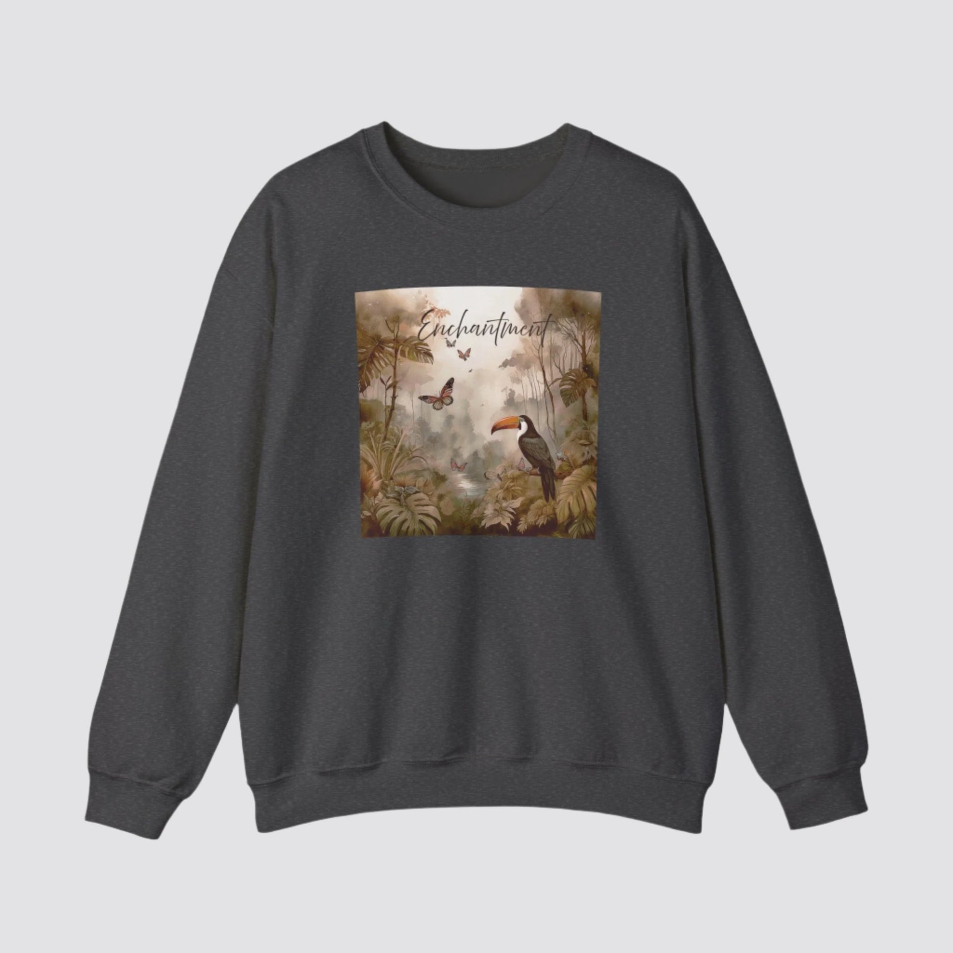 Enchanted Rainforest Nature-inspired Crewneck Dark Heather