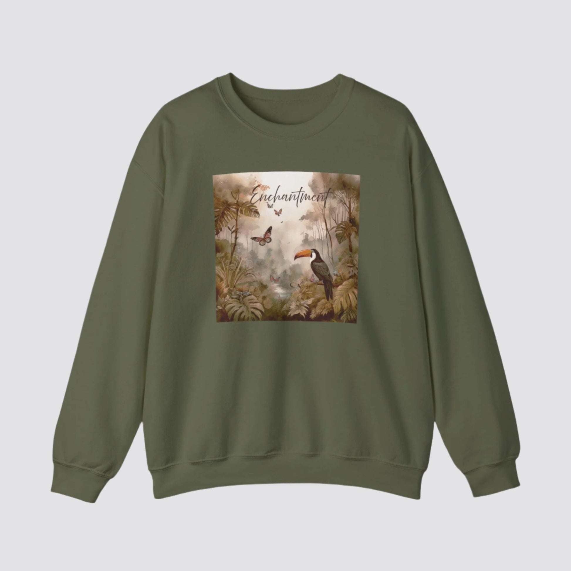 Enchanted Rainforest Nature-inspired Crewneck Military Green