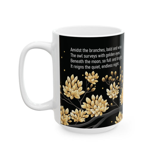 Golden Moonlit Owl Nature-inspired Ceramic Mug