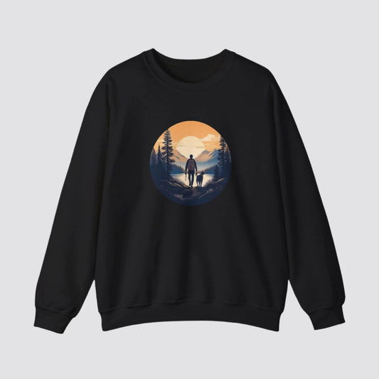 Hiking at Sunset Nature-inspired Crewneck Black