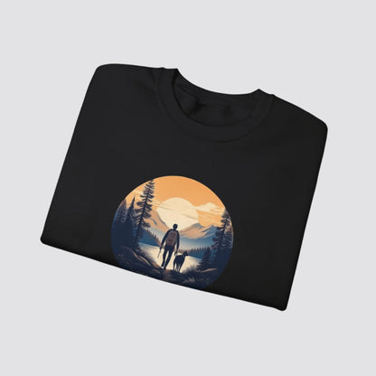 Hiking at Sunset Nature-inspired Crewneck Black - Folded