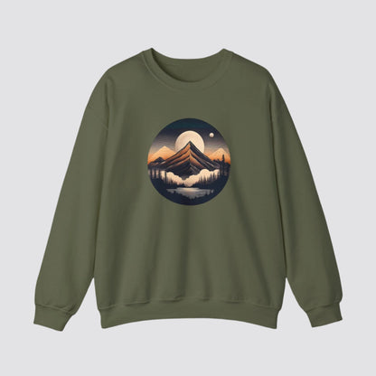 Mountain, Forest & Lake Nature-inspired Crewneck Military Green