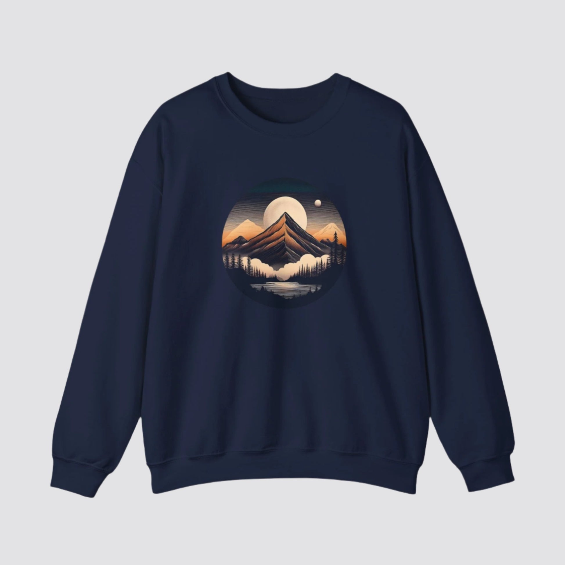 Mountain, Forest & Lake Nature-inspired Crewneck Navy