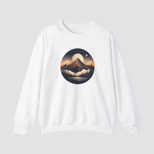 Mountain, Forest & Lake Nature-inspired  Crewneck White