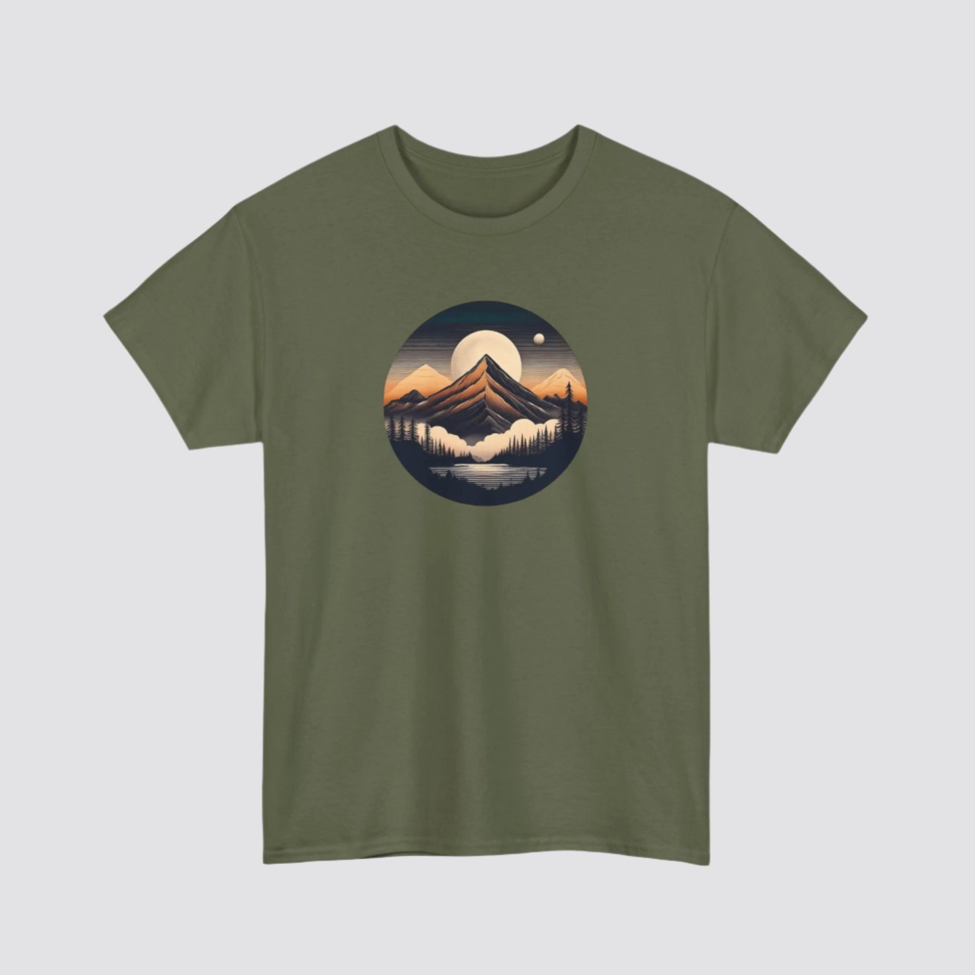 Mountain, Forest & Lake Nature-inspired T-shirt Military Green
