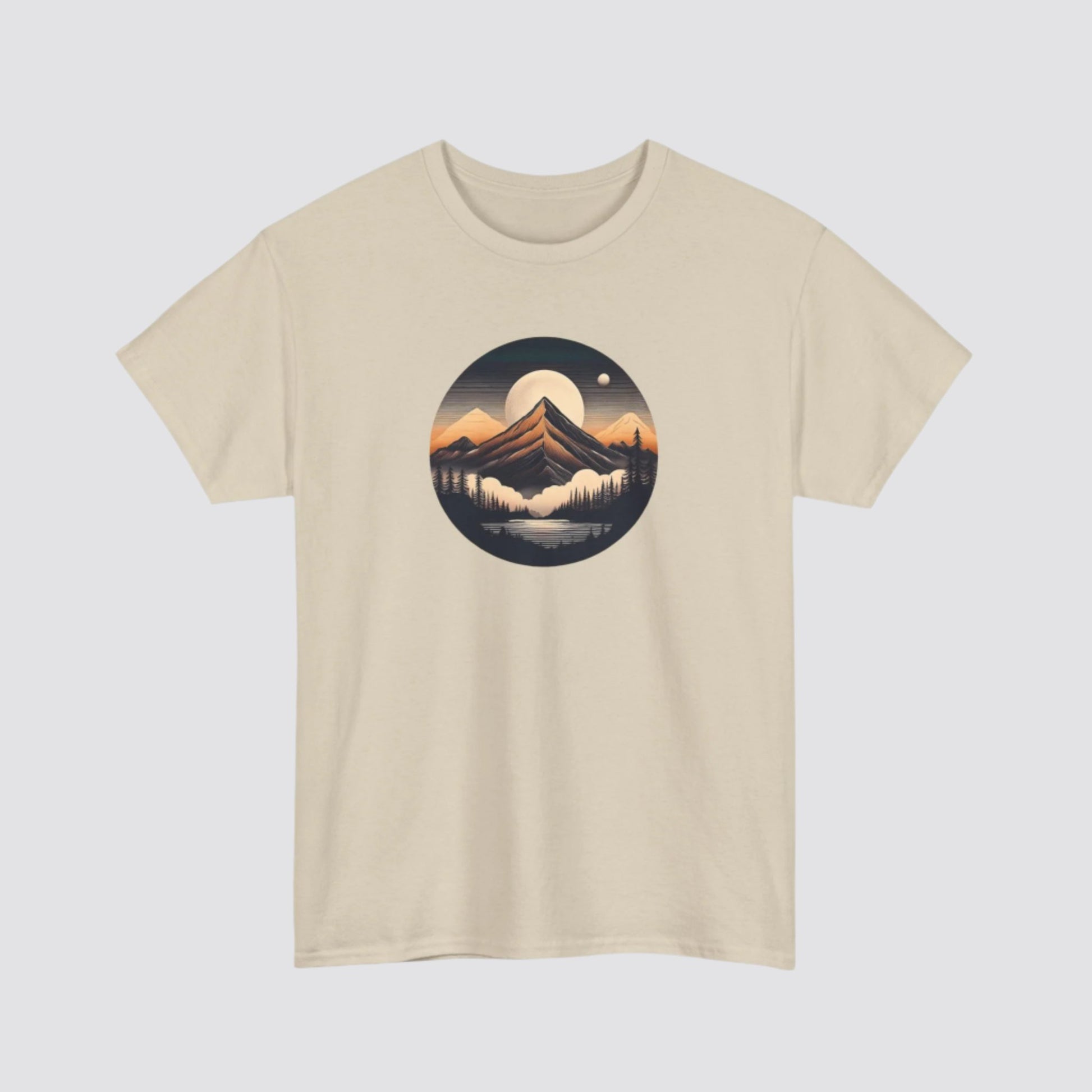 Mountain, Forest & Lake Nature-inspired T-shirt Sand