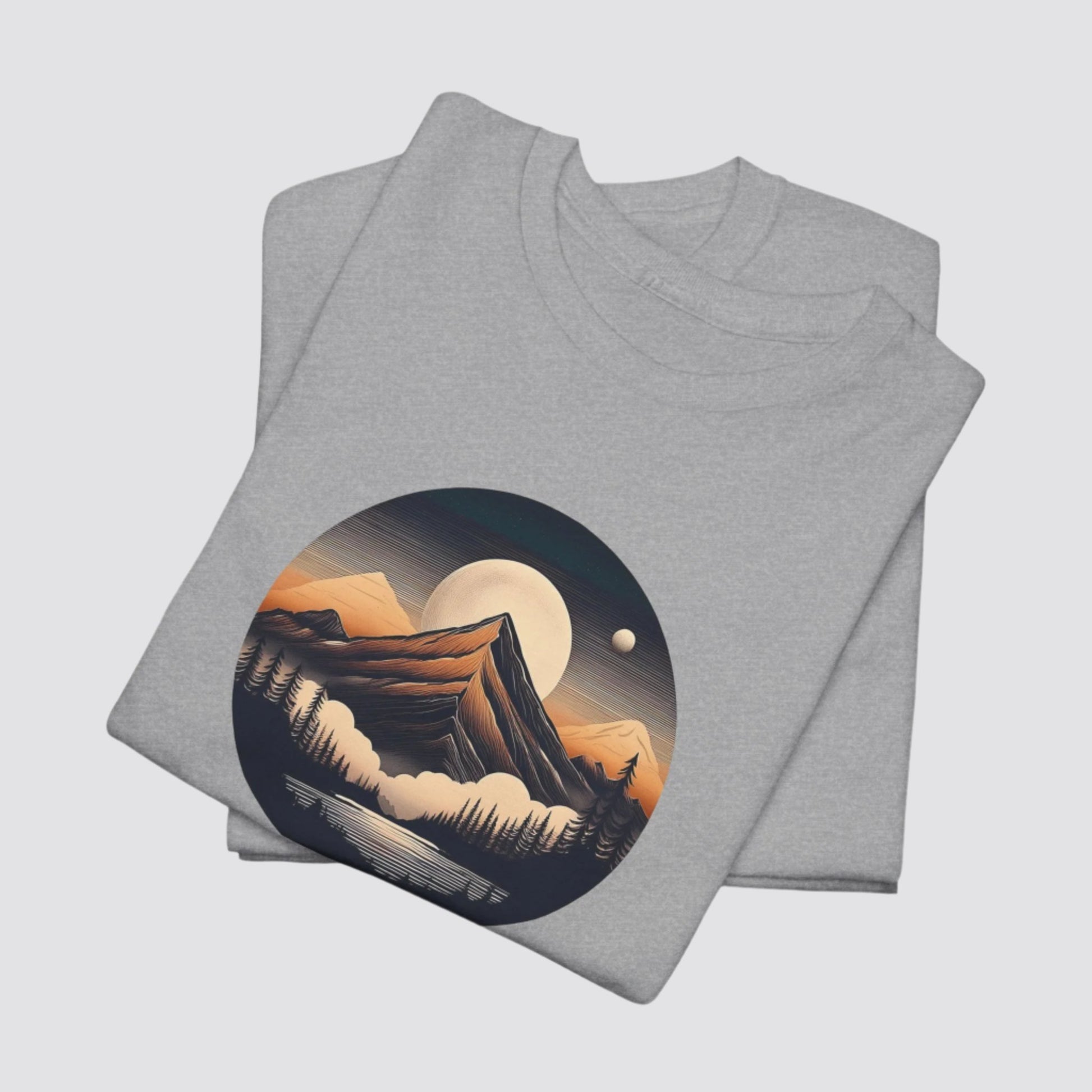Mountain, Forest & Lake Nature-inspired T-shirt Sport Grey - Folded