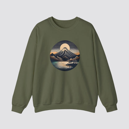 Mountain & Lake Nature-inspired Crewneck Military Green