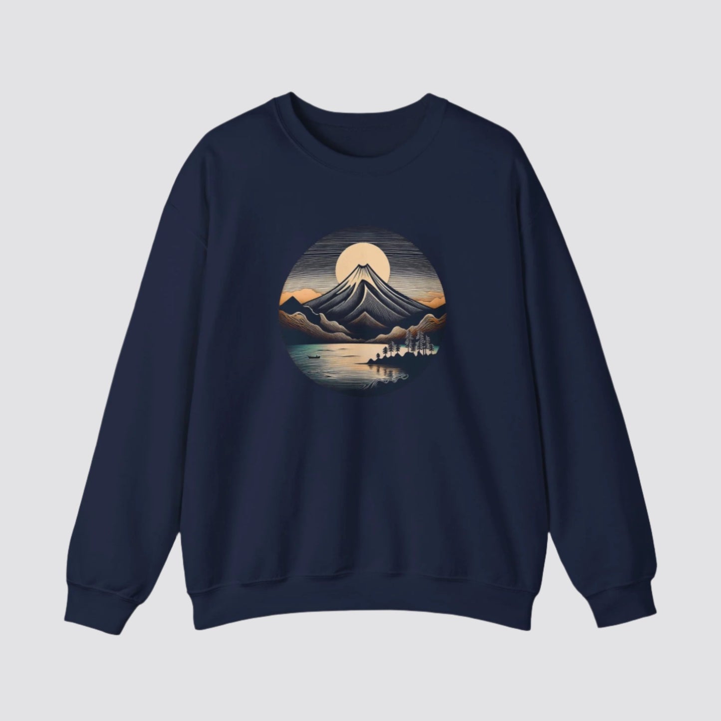Mountain & Lake Nature-inspired Crewneck Navy
