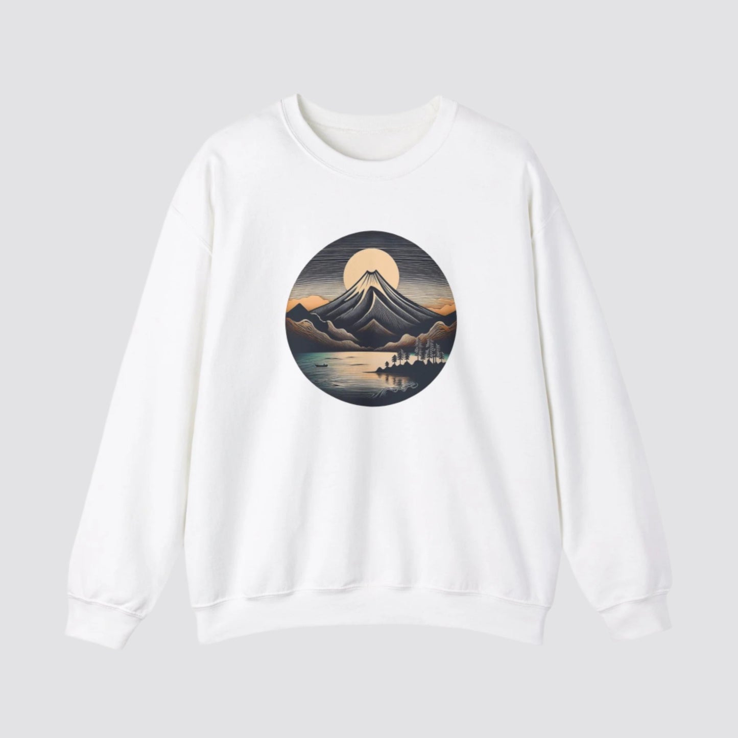 Mountain & Lake Nature-inspired Crewneck White