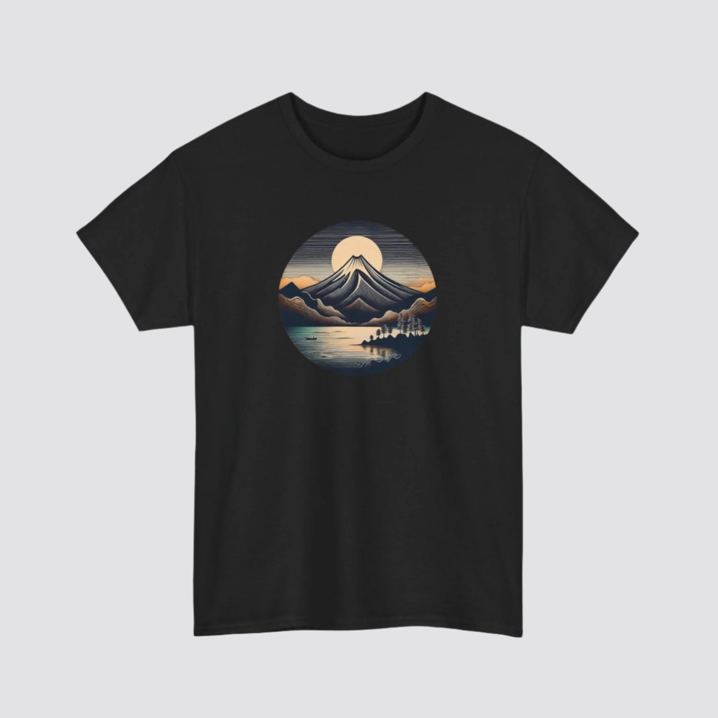 Mountain & Lake Nature-inspired T-shirt Black