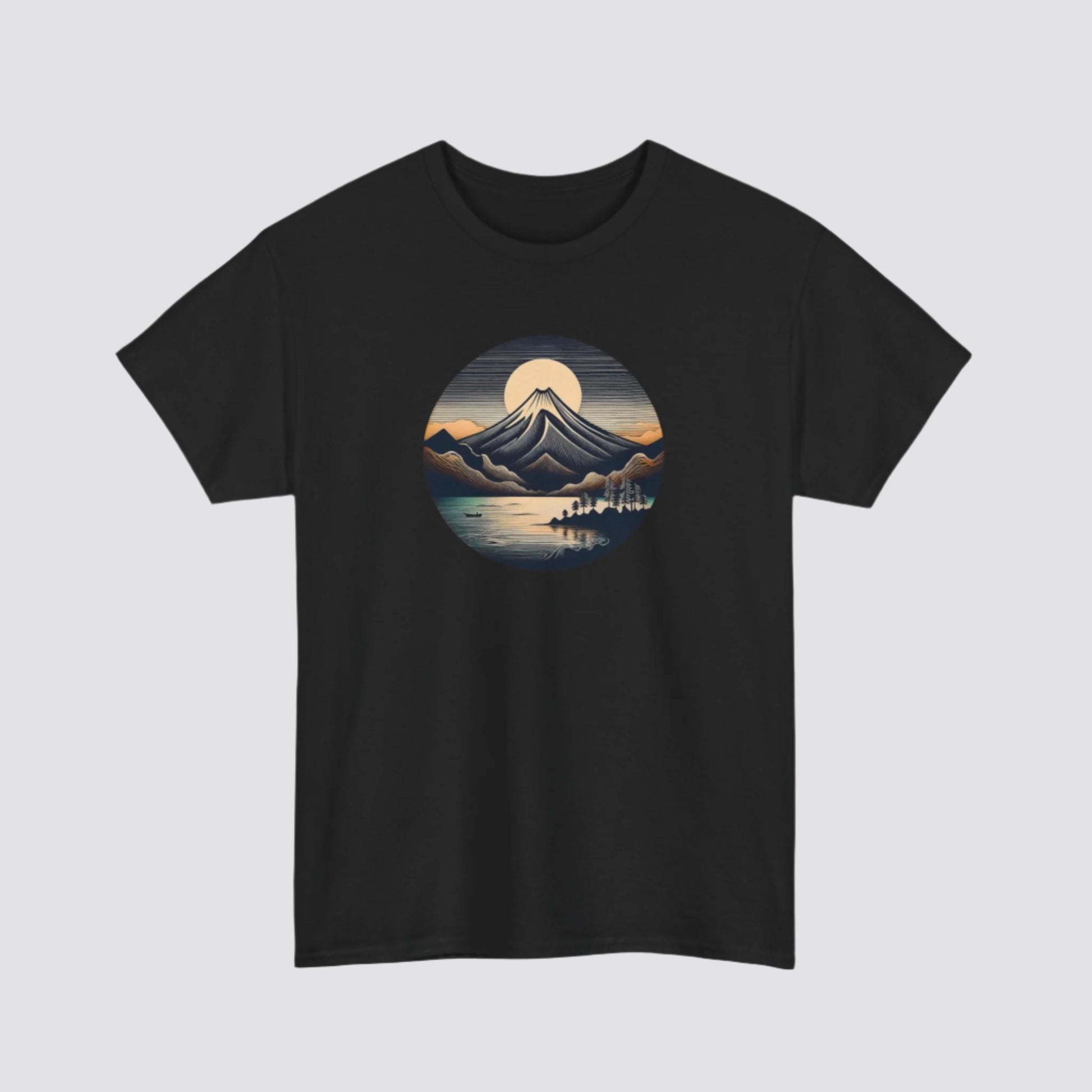 Mountain & Lake Nature-inspired T-shirt Black