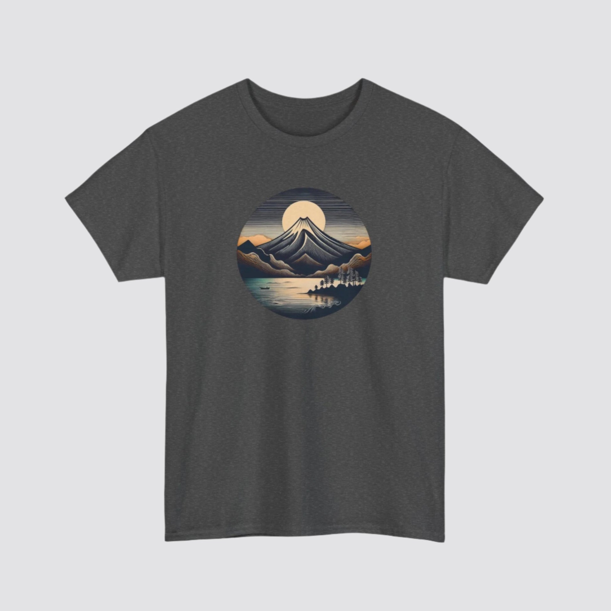 Mountain & Lake Nature-inspired T-shirt Dark Heather