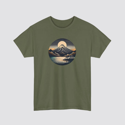 Mountain & Lake Nature-inspired T-shirt Military Green