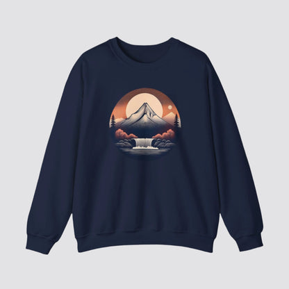 Mountain & Waterfall Nature-inspired Crewneck Navy