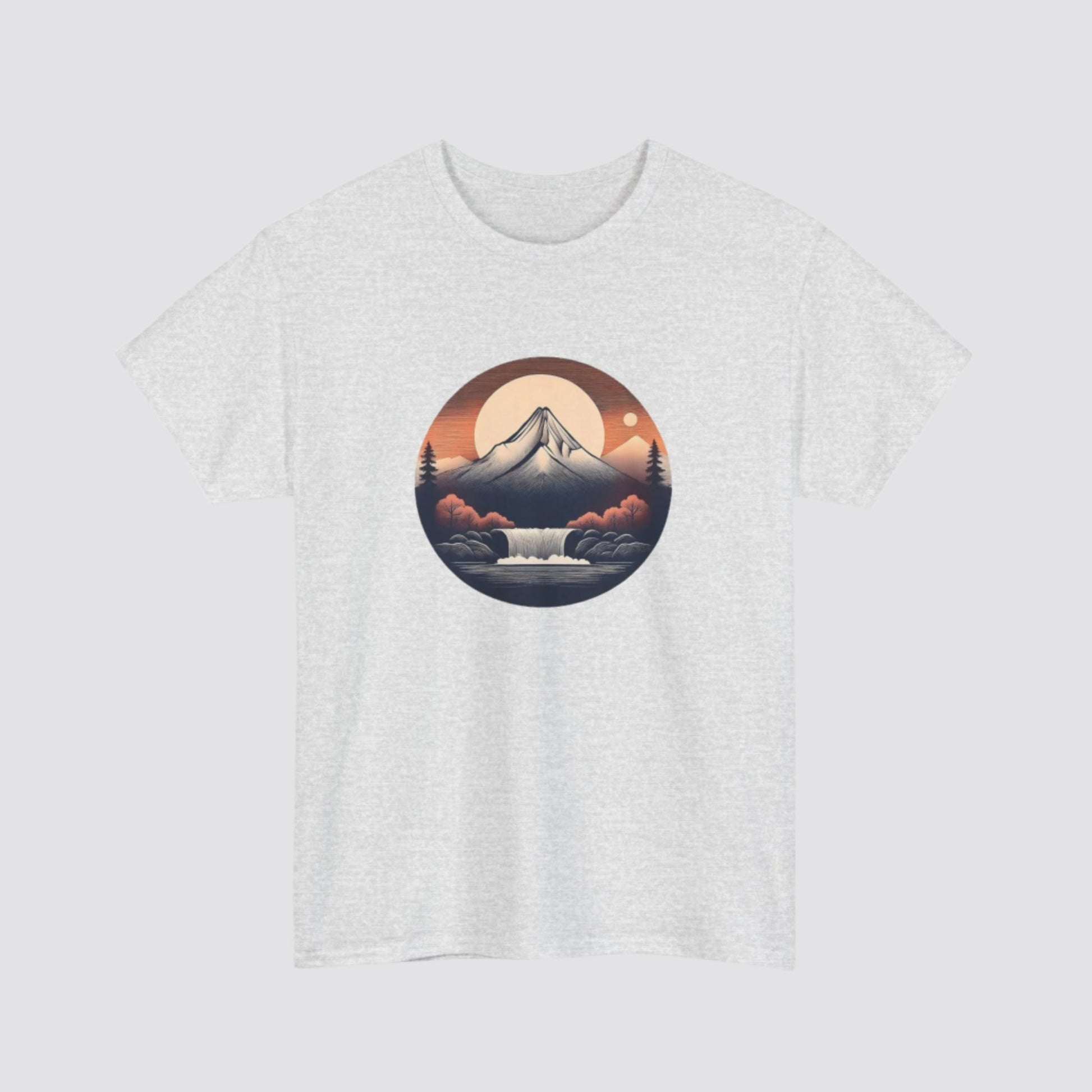 Mountain & Waterfall Nature-inspired  T-shirt Ash