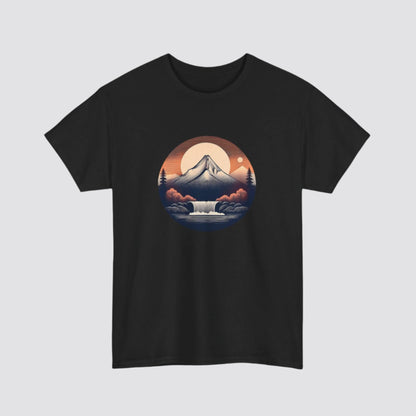Mountain & Waterfall Nature-inspired  T-shirt Black